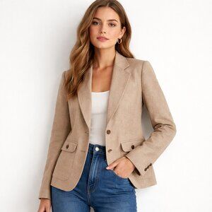 Vintage Wool Blend Light Oatmeal Beige Classic Blazer Made in Japan S